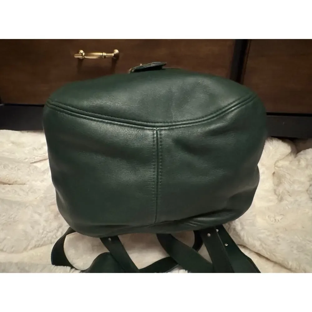 Green Leather Backpack with Gold Ring Accent